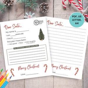 Lieber Santa Brief zum Ausdrucken, Brief an Santa, Weihnachtsaktivität für Kinder, Kinder-Weihnachtswunschliste, Kinderweihnachtsbrief