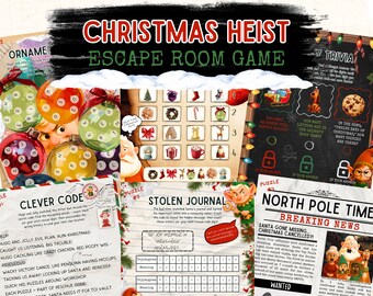 Weihnachten Escape Room, druckbare Weihnachten Escape Room für Kinder, Weihnachtsgruppe Spiel, Urlaub Partyspiel, Weihnachtspuzzle
