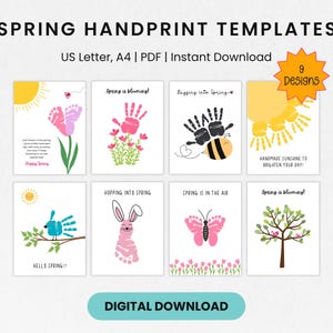Manualidades de primavera con huellas de manos, arte de primavera con huellas de manos, arte de primavera con huellas de pies, actividades de primavera, manualidades de primavera con huellas de manos y pies para guarderías.