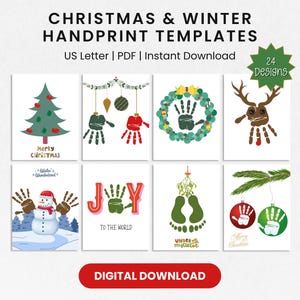 Christmas Handprint Craft Templates, Toddler Handprint Crafts, Handprint Crafts for Kids, Winter Handprint Art