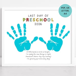 Last Day of Preschool Handprint Art, Preschool Graduation Handprint Craft, Printable Pre-K Graduation, Handprint Art Keepsake 2026 image 1