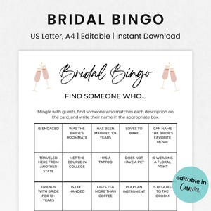 Bingo nupcial editable, Bingo para despedida de soltera, Bingo para encontrar al invitado, Bingo humano