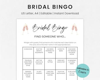 Bearbeitbares Braut-Bingo-Spiel, Brautparty-Bingo, Finde das Gast-Bingo, Menschen-Bingo