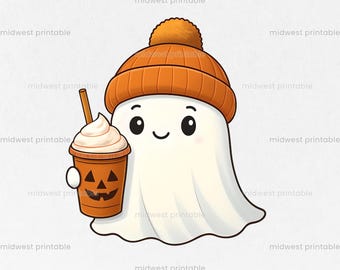 Pumpkin Spice Ghost PNG, Niedliches Herbst-Geist Png-Design, Geist-Sweatshirt-Design, Halloween-Becher-Design, Kaffee-Liebhaber Png, Instant Download