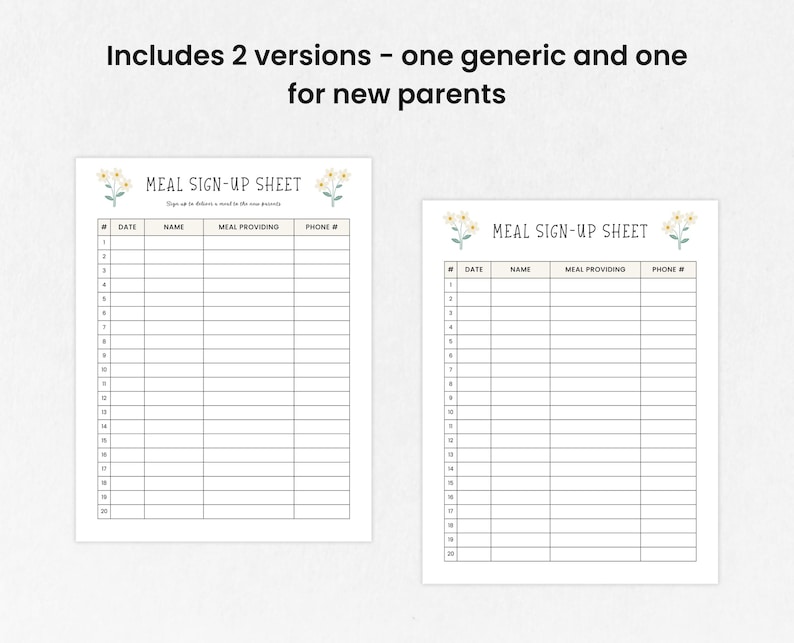 Meal Sign up Sheet, Meal Train Signup Sheet Printable, Food Signup ...