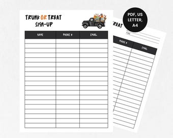 Trunk or Treat Sign Up Sheets, Trunk or Treat Event Signup, Volunteer Signup Sheet Printable, Halloween Signup Form, Church Sign Up