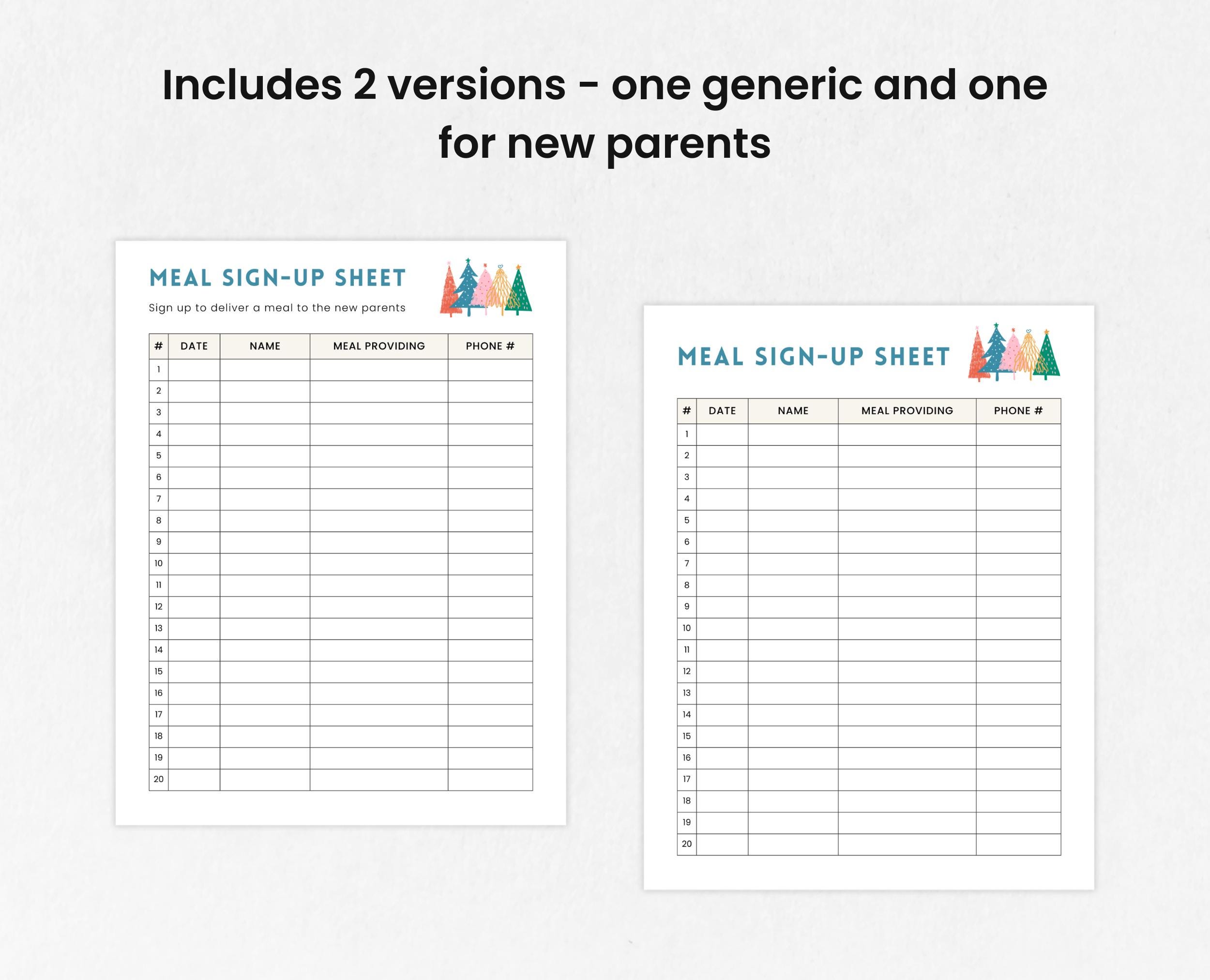 Meal Sign up Sheet, Winter Meal Train Signup Sheet Printable, Food ...