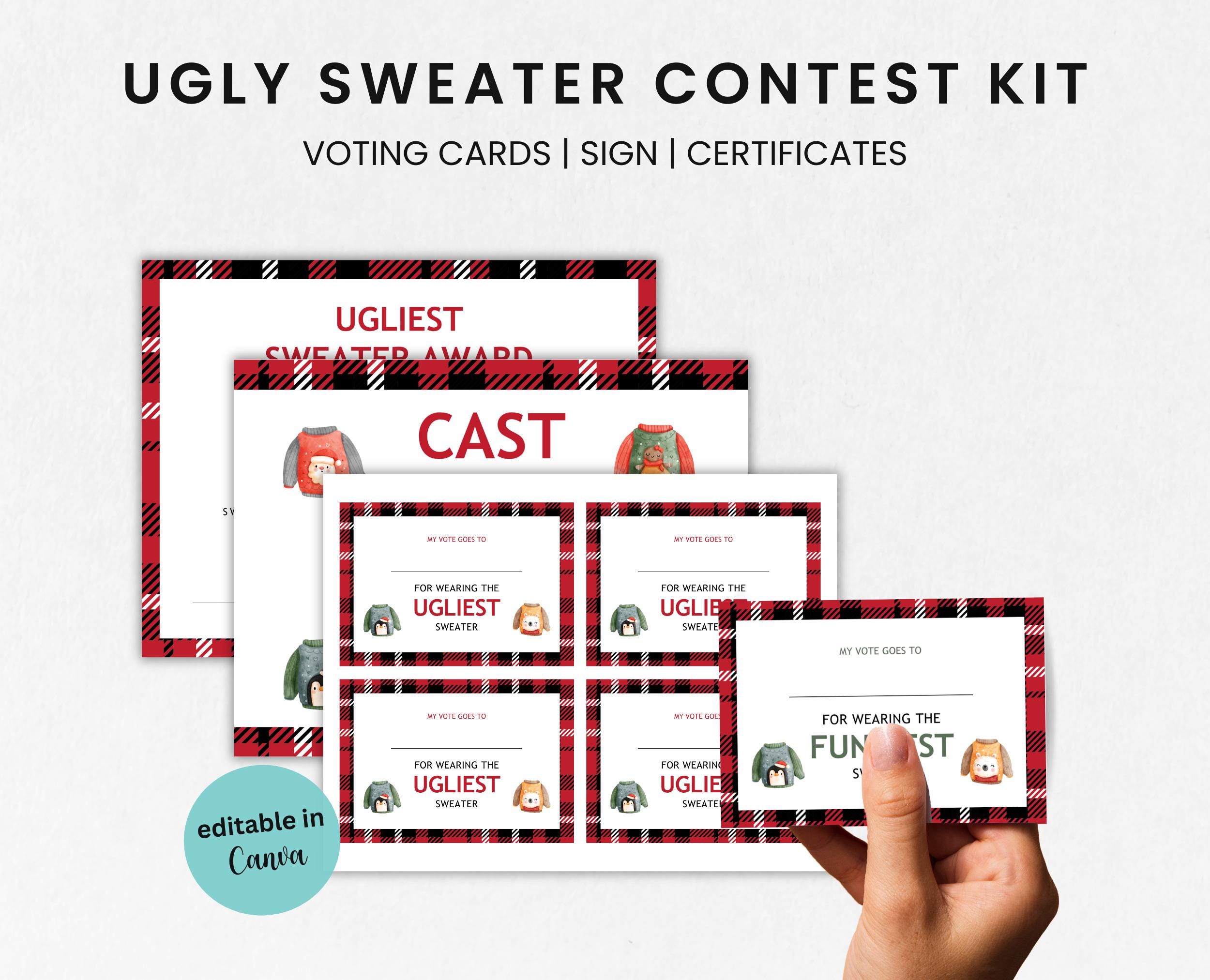 Editable Ugly Sweater Voting Ballots, Ugliest Sweater Vote Cards, Ugly ...