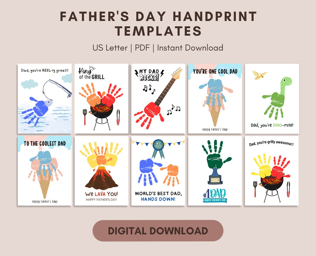 Handprint Templates for Dad, Daddy Handprint Art, Father's Day ...