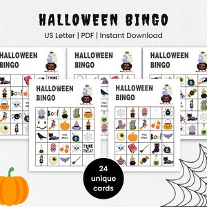 Gioco del bingo di Halloween, cartelle del bingo stampabili, gioco per feste di Halloween, gioco del bingo per Halloween