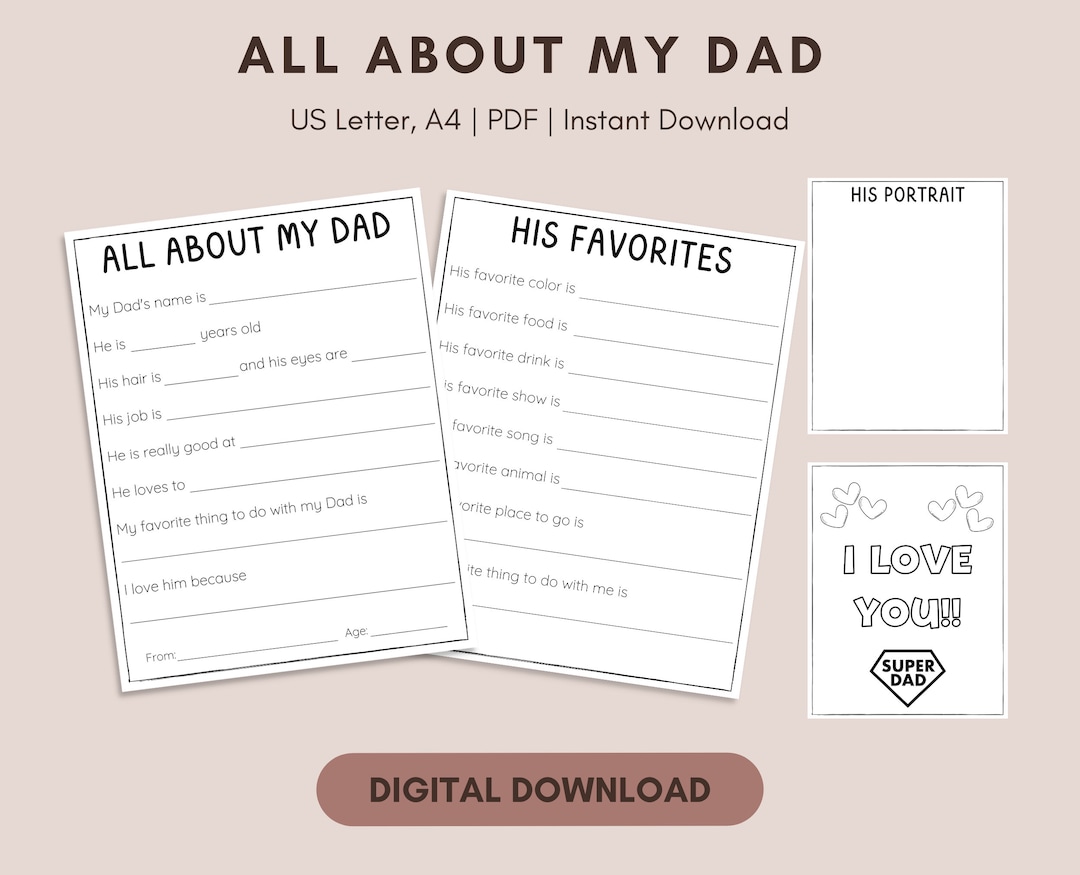 All About My Dad Printable, Father's Day Gift for Dad, Dad Gift From ...