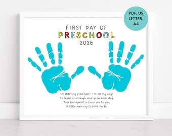 First Day of Preschool Handprint Art, First Day of PreK Handprint Craft, Printable Pre-K Activity, Back to School Craft, Handprint Keepsake