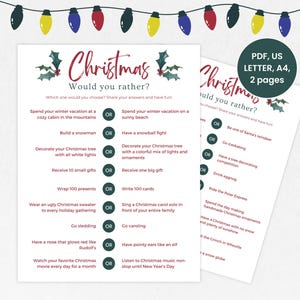 Christmas Would You Rather Game, Activities for Kids Printable, Christmas Party Activities, Christmas Game, Office Party Game