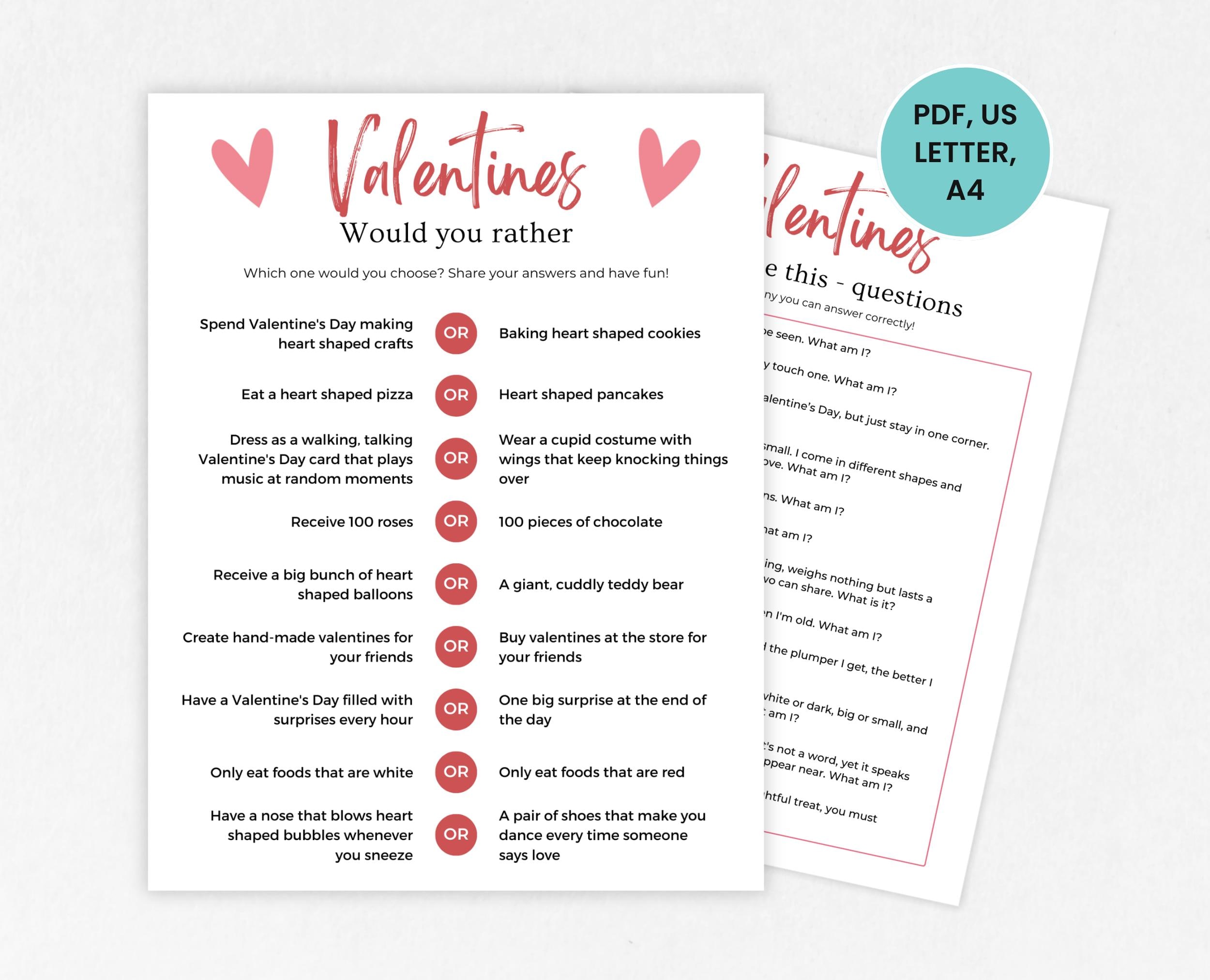 Valatine Riddles Valentines Activities Printable Bundle, Valentine Riddles, Valentine ...