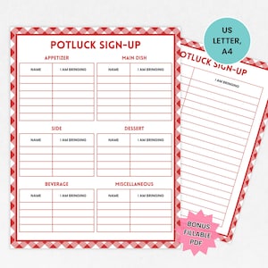 Potluck Sign Up Sheet, Office Potluck Party Printable, Picnic Potluck Signup, BBQ Food Sign Up Sheet, Church Sign up