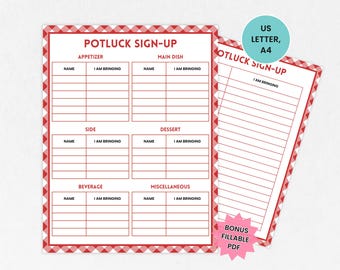 Potluck Sign Up Sheet, Office Potluck Party Printable, Picnic Potluck Signup, BBQ Food Sign Up Sheet, Church Sign up