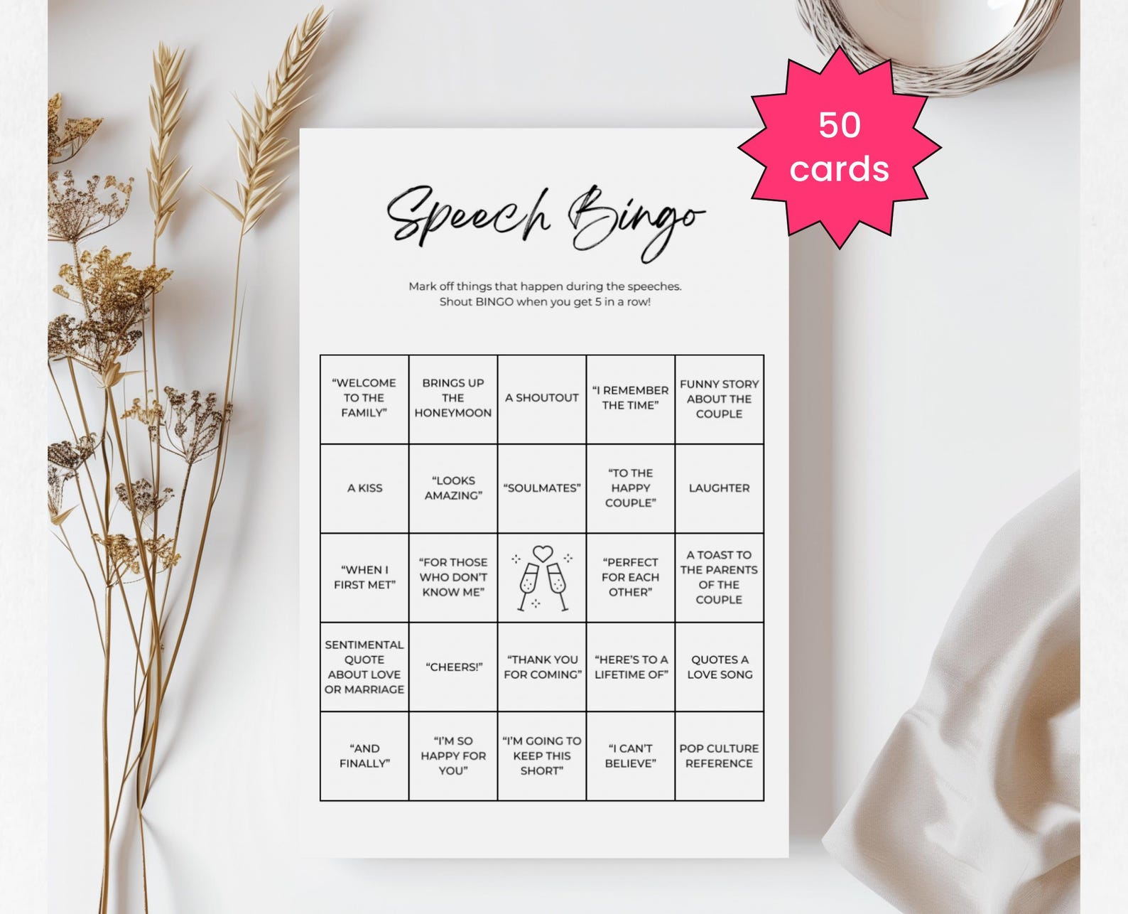 Hochzeitsreden-Bingo