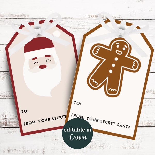 Editable Secret Santa Gift Tag, To From Gift Tags, Santa Gift Tags, Printed Tags for Christmas