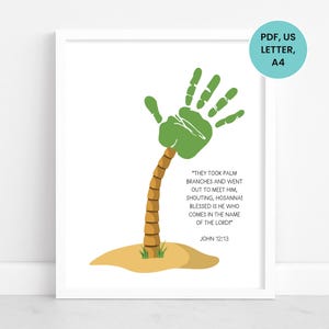 Palm Sunday Handprint Art Template, Palm Sunday Handprint Craft, Printable Palm Sunday Craft, Sunday School Activity, Toddler Handprint Art
