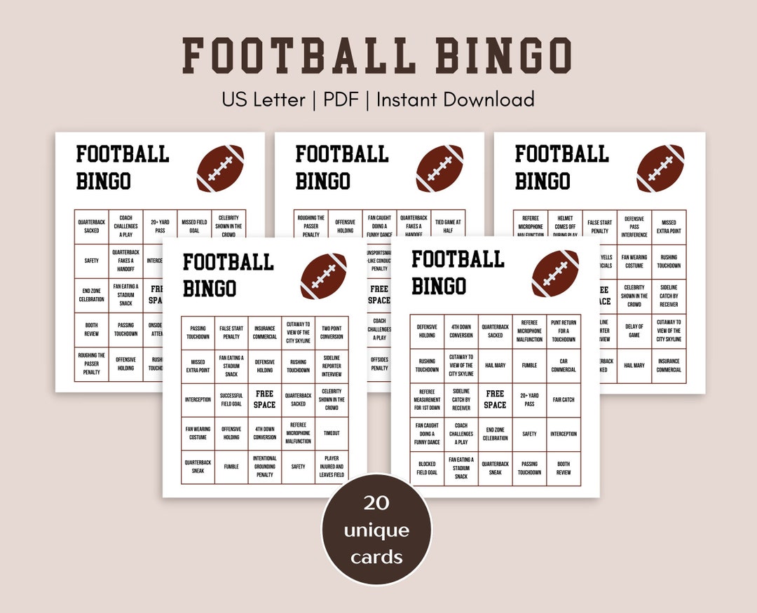 Football Bingo, Printable Sports Bingo Cards, Football Party Game ...