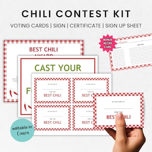 Bearbeitbare Chili Kochen-Off-Vorlagen, Best Chili Vote Cards, Chili Contest-Anmeldeblatt, Office Chili Awards, bearbeitbarer Chili-Rezeptkartenbonus