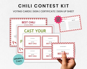 Editable Chili Cook Off Templates, Best Chili Vote Cards, Chili Contest Sign Up Sheet, Office Chili Awards, Editable Chili Recipe Card Bonus