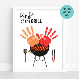Art de l'empreinte de main du roi du gril, création d'empreintes de main pour la fête des pères, empreinte de main de grand-père, activité fête des pères pour enfants, création d'empreintes de main pour la garderie