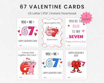 67 Classroom Valentines, Valentine's Day Cards for Kids, Six Seven Valentine, Valentine Exchange, Printable School Valentines