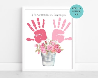 Flower Handprint Craft Template, Mom Handprint Art, Mothers Day Flower Handprint, Handprint Flower Bouquet, Handprint Craft for Daycare