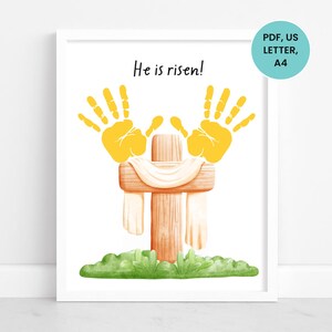 He is Risen Handprint Art Template, Easter Handprint Craft, Printable Sunday School Craft, Sunday School Activity, Toddler Handprint Art
