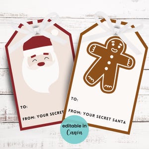 Editable Secret Santa Gift Tag, To From Gift Tags, Santa Gift Tags, Printed Tags for Christmas