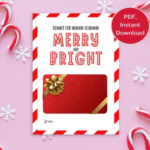 Porte-cartes cadeau à imprimer pour enseignant, Porte-cartes de Noël pour enseignants, Porte-cartes de vacances pour enseignants