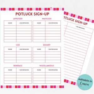 Editable Valentines Potluck Sign Up Sheet, Office Potluck Party Printable, Valentine&#39;s Day Party Potluck, Food Sign Up Sheet, Church Sign up