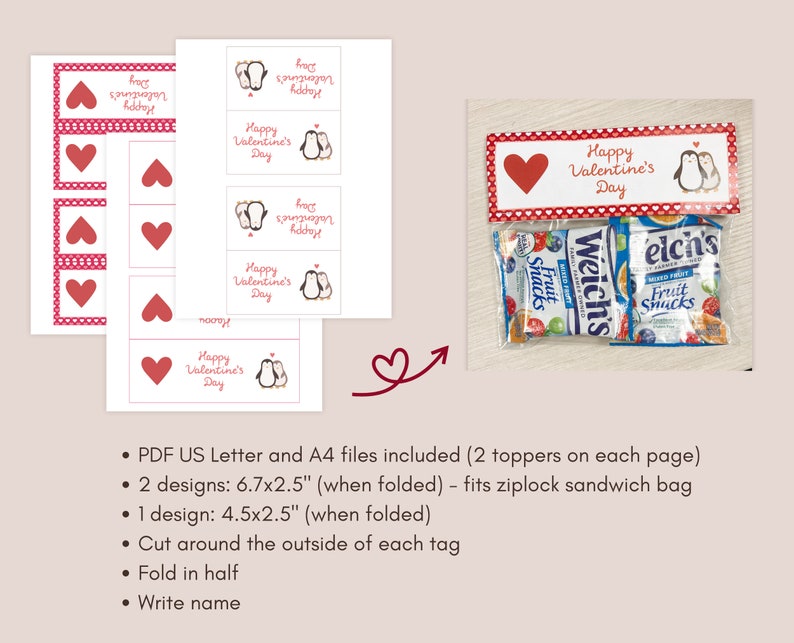 Valentines Treat Bag Toppers, Printable Favor Bag Toppers, Cookie Bag ...