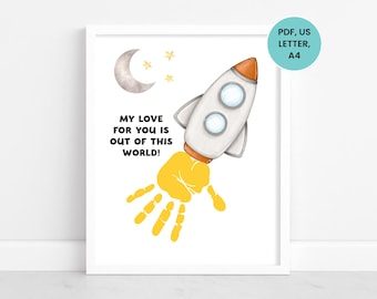 Vatertag Rocketship Handabdruck Kunst Vorlage, Vatertag Fußabdruck Handwerk, 1. Vatertagsandenken, Baby Fußabdruck Geschenk zum Vatertag