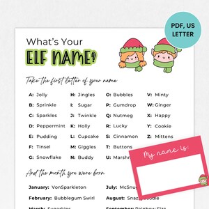 What&#39;s Your Elf Name Game, Christmas Name Game Activity, Christmas Day Party Game, Printable Elf Name Generator Game