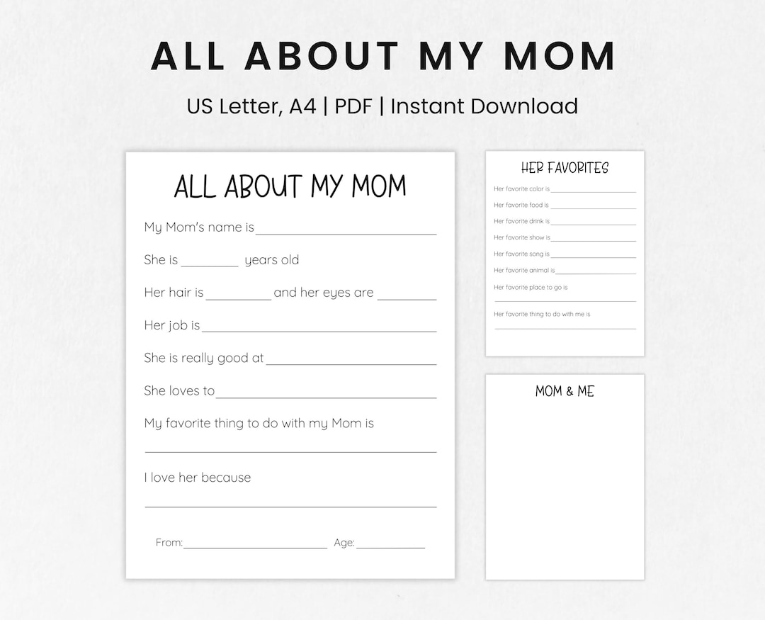 All About My Mom Printable, Mom Questionnaire, Mother's Day Gift for ...