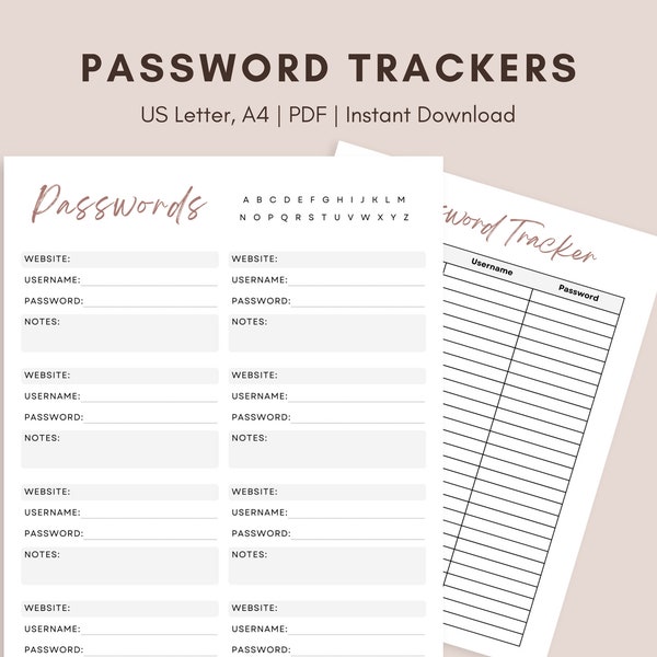 Password Tracker Printable, Account Tracker, Password Organizer, Printable Password Log, Login Information Tracker