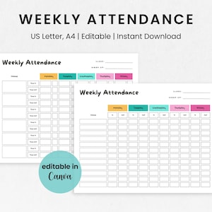 Editable Weekly Attendance Tracker Template, Daycare Sign In, Preschool Class Attendance, Editable Sign Out Sheet