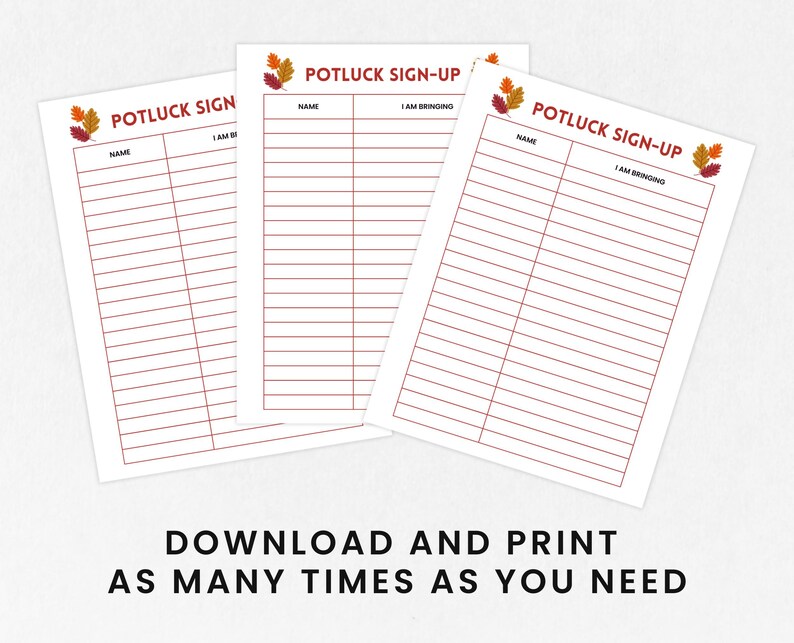 Editable Potluck Sign up Sheet, Office Potluck Party Printable, Fall ...