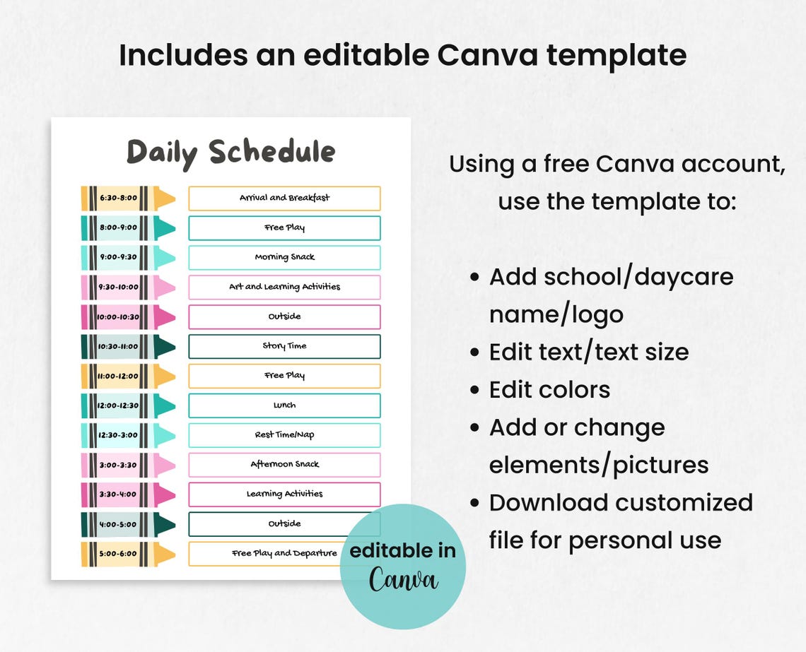 Editable Daily Schedule Template, Daycare Schedule, Preschool Class ...