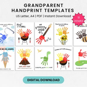 Plantillas de huellas de manos para el Día de los Abuelos, Manualidades con huellas de manos para el Día de los Abuelos, Actividad para el Día de los Abuelos, Manualidades con huellas de manos para niños, Arte con huellas de manos
