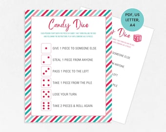 Valentines Candy Dice Game Printable, Valentines Dice Game, Dice Game for Kids
