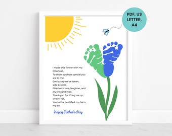 Vatertag Fußabdruck Kunst Vorlage, Vatertag Blume Fußabdruck Handwerk, Vatertag druckbar, Baby Fußabdruck Geschenk zum Vatertag