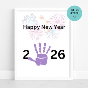 Neujahr Handabdruck Handwerk Vorlage, Neujahr Handabdruck Kunst, Handabdruck Kunsthandwerk für Baby, Winter Handabdruck Kunst, Handabdruck Kunst für die Kindertagesstätte