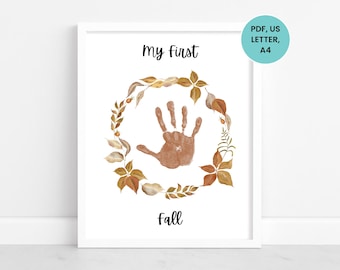 Fall Wreath Handprint Craft Template, My First Fall Footprint Art, Baby Handprint Craft, Fall Handprint Art, Handprint Craft for Daycare