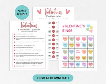 Valentines Activities Bundle, Valentine Riddles, Valentine Would You Rather, Valentines Conversation Hearts Bingo, Valentine&#39;s Day Games