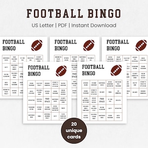 Fußball Bingo, druckbare Sport Bingokarten, Fußball Partyspiel, Bingo für das Big Game
