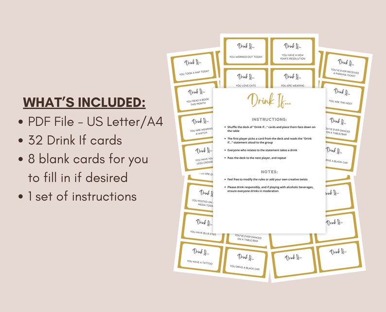 New Years Drinking Game, Printable New Year's Eve Game, Drink If Game ...