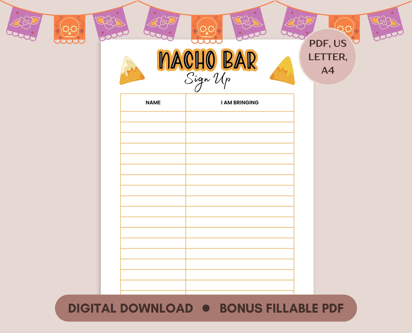 Nacho Bar Potluck Sign up Sheet, Office Potluck Party Printable, Taco ...